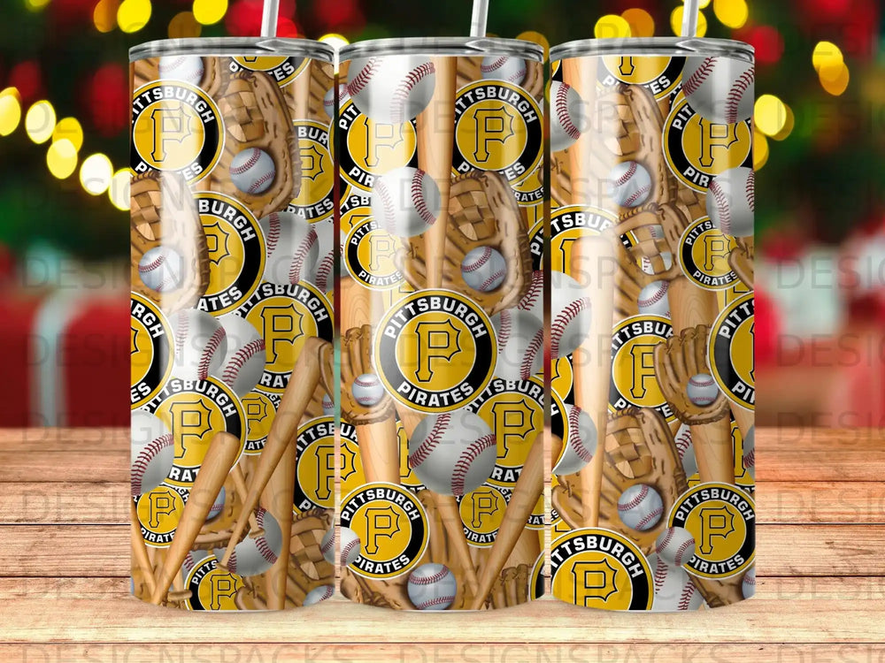 Pittsburgh Pirates baseball pattern on three tumblers.