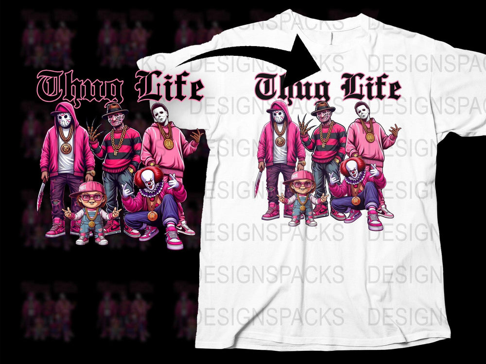 Thug Life Graphic T-Shirt, Hip Hop Urban Streetwear, Men's and Women's Casual Fashion Tee, Vibrant Character Prints