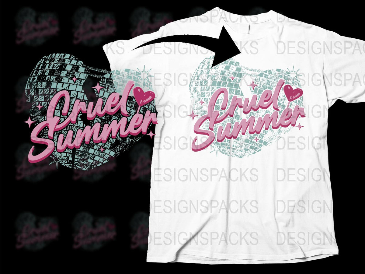 Cruel Summer T-Shirt, Graphic Heart Design, Trendy Pink Text, Stylish Casual Wear, Women's Fashion Top