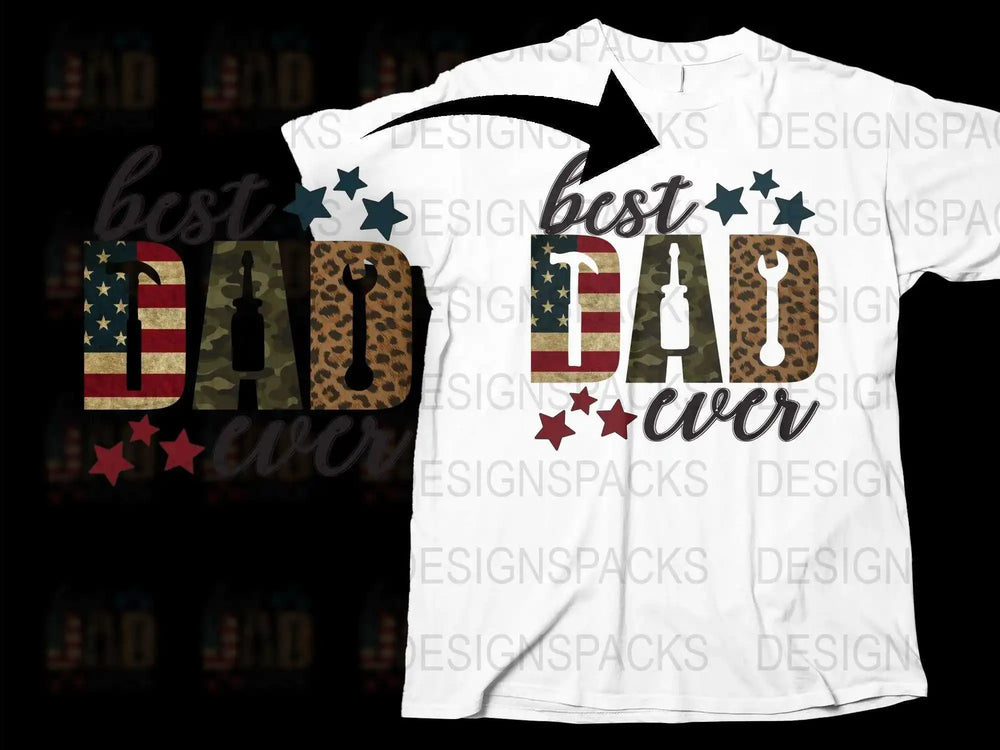 Best Dad Ever T-Shirt, Patriotic American Flag, Leopard Print, Father's Day Gift, Unique Dad Shirts, Stars and Stripes, Trendy Dad Apparel