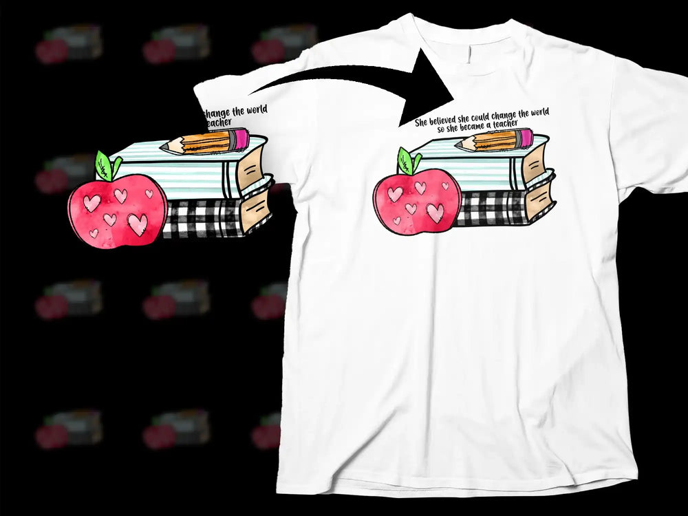 Inspirational Quote T-Shirt, Apple and Books Design, Motivational Text, Women's Fashion Tee, Gift for Teachers and Students