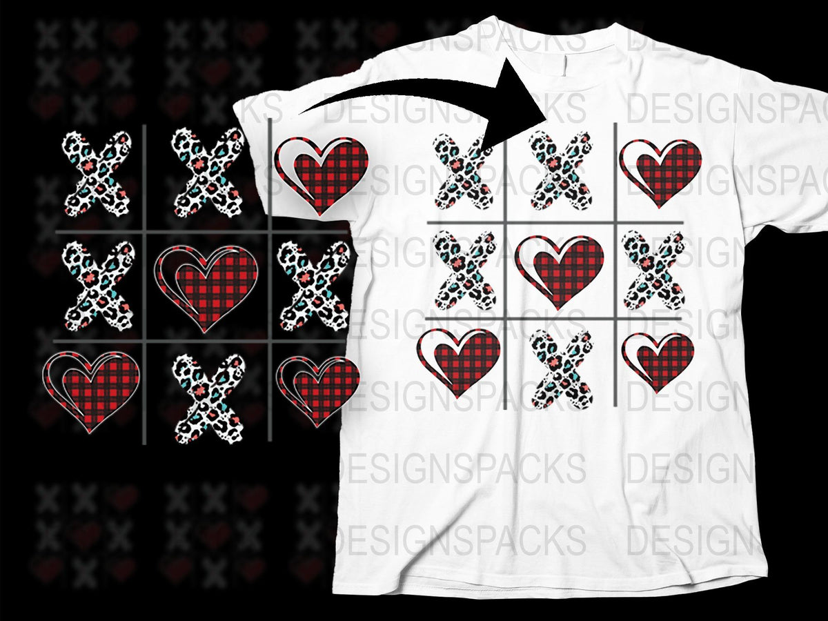 Red and Black Buffalo Plaid Heart and Dog Bone Graphic T-Shirt, Unisex Casual Tee