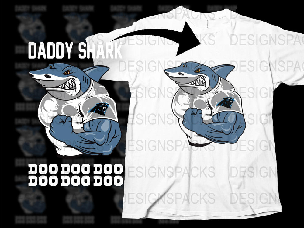 Daddy Shark Graphic T-Shirt, Funny Shark Family Tee, Men's White Casual Shirt