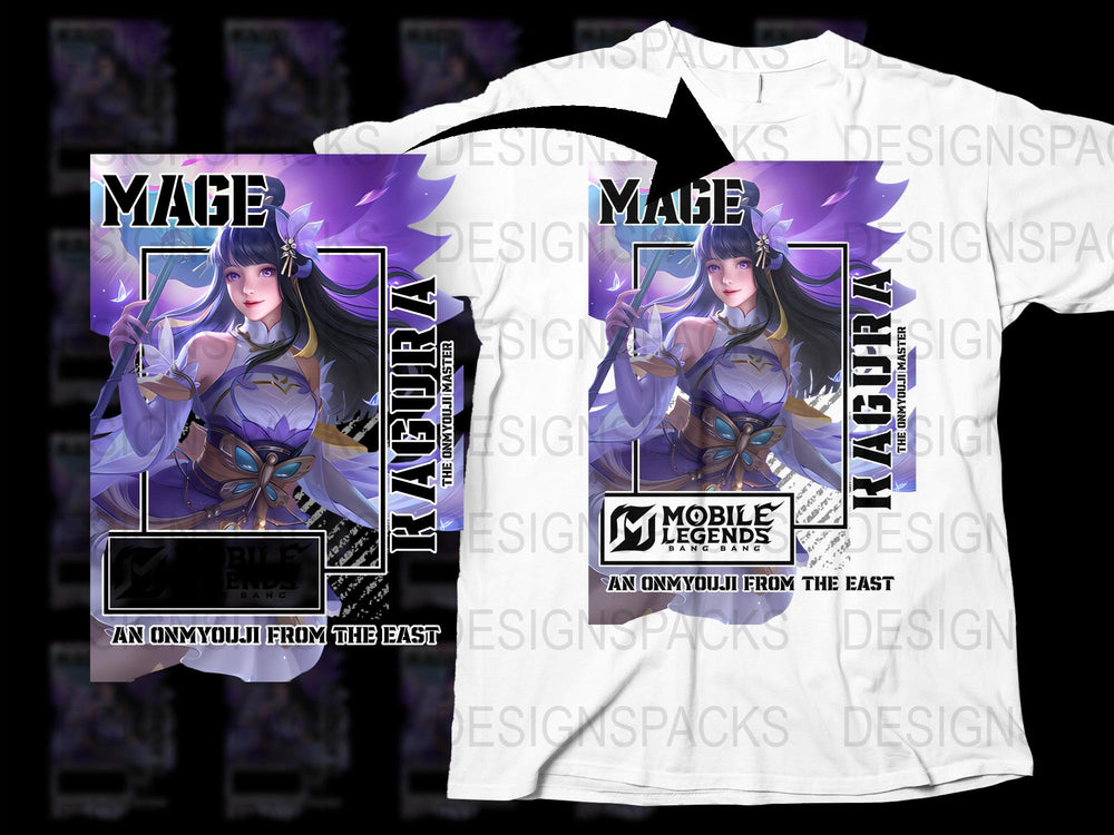 Mobile Legends Kagura Mage Graphic T-Shirt, Anime Inspired Design, Purple Fantasy Gaming Apparel, Unisex Fashion Tee