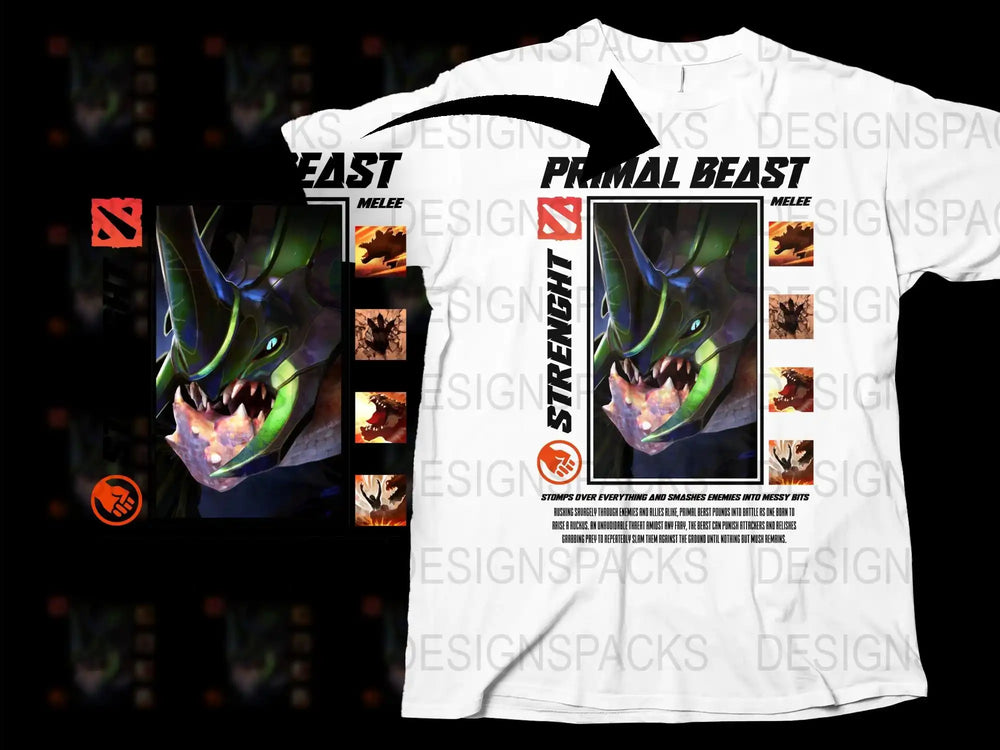 Primal Beast Graphic T-Shirt, Gaming Apparel, Melee Event Collectible Shirt, Unique Monster Design Tee, Cool Gamer Fashion