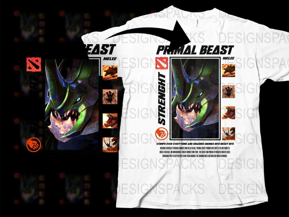 Primal Beast Graphic T-Shirt, Gaming Apparel, Melee Event Collectible Shirt, Unique Monster Design Tee, Cool Gamer Fashion