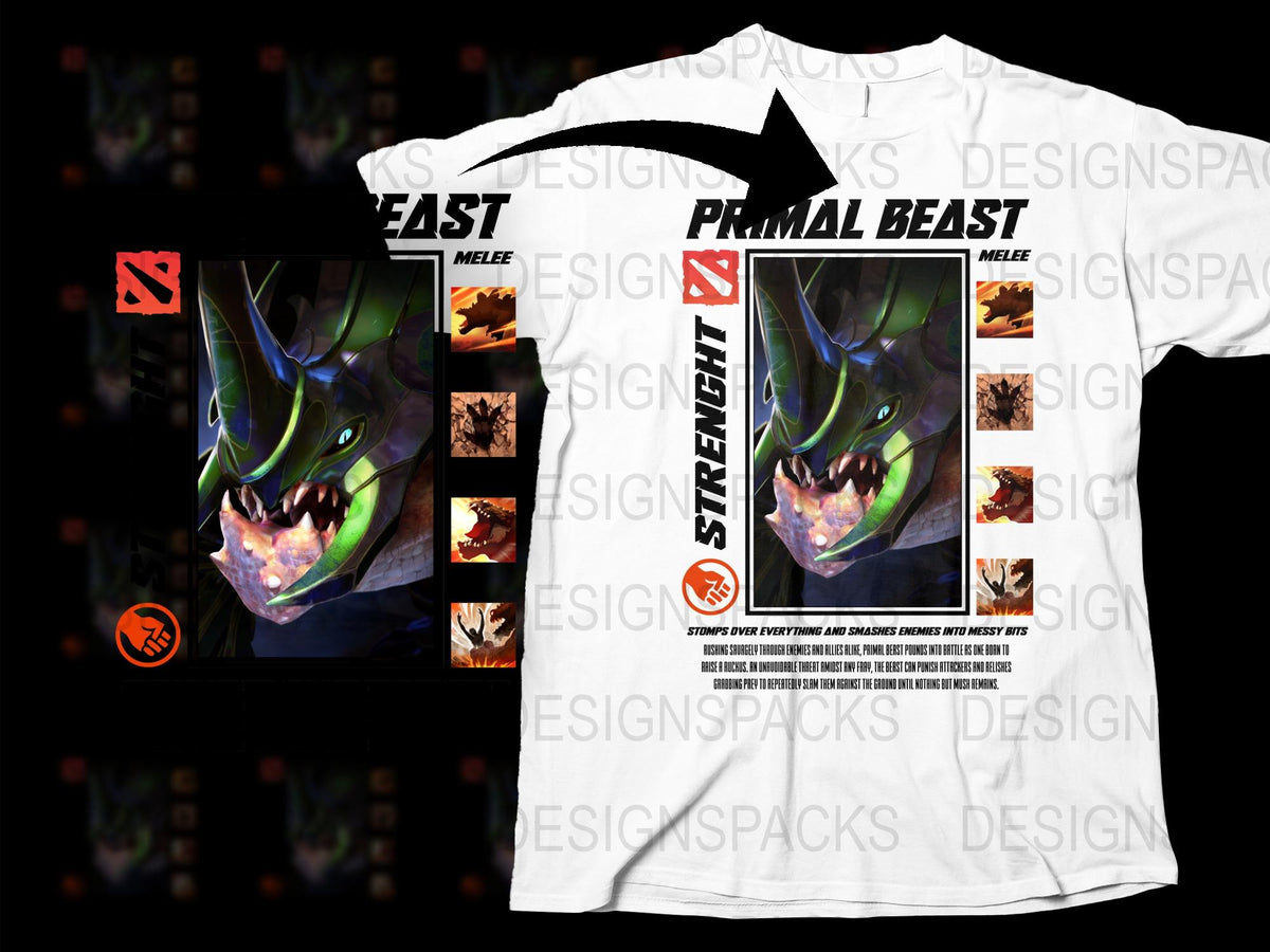 Primal Beast Graphic T-Shirt, Gaming Apparel, Melee Event Collectible Shirt, Unique Monster Design Tee, Cool Gamer Fashion