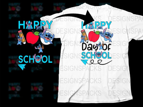 Kids Happy Day of School T-Shirt, Cute Cartoon Characters, First Day Outfit, Colorful School Supplies Design, Unisex Children's Tee