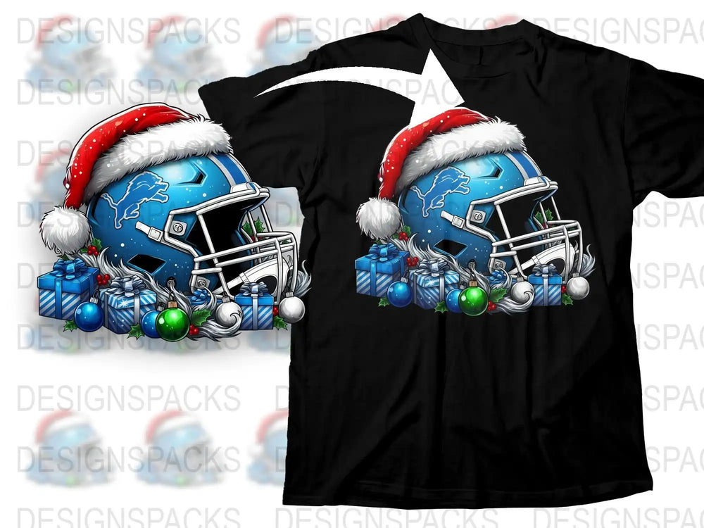 Festive Football Helmet T-Shirt, Holiday Sports Tee, Christmas Gift, Detroit Fan Apparel, Winter Graphic Shirt