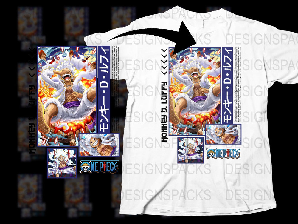 One Piece Anime T-Shirt, Monkey D. Luffy Gear 5 Flame Design, Unisex Manga Graphic Tee, Collector's Item.