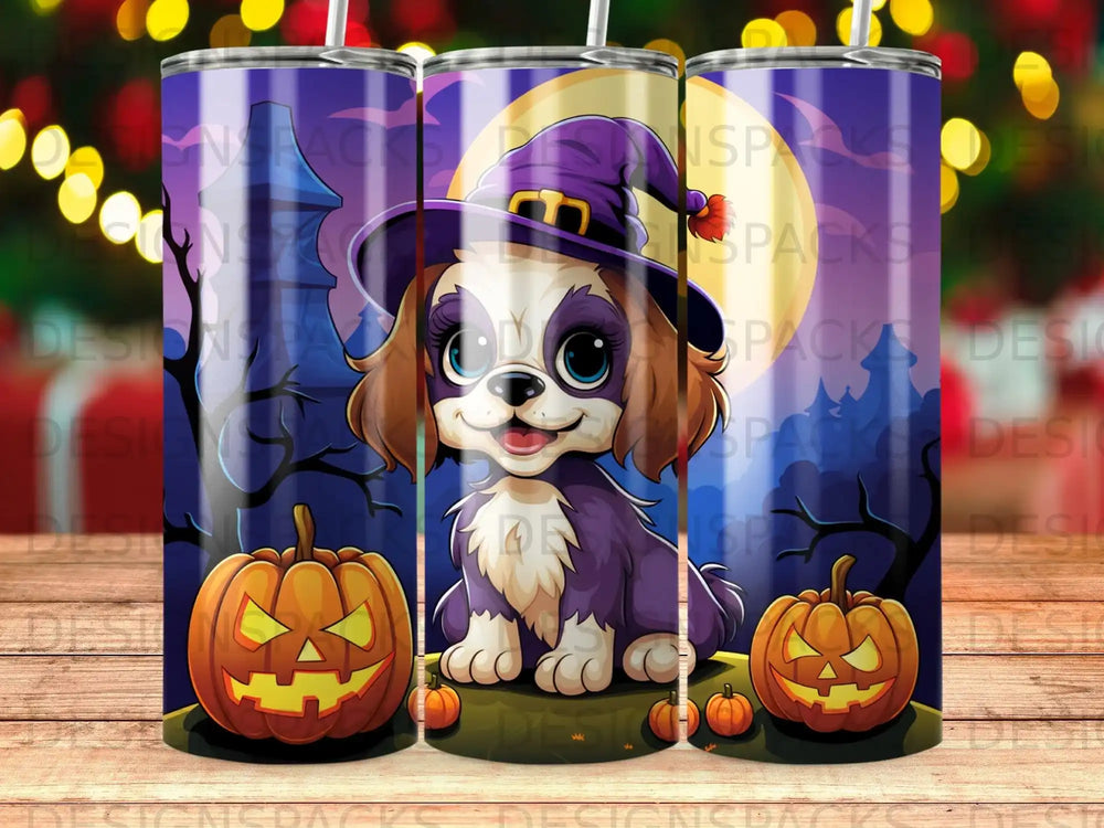 Enchanted Pup Halloween Tumbler Digital Wrap Design