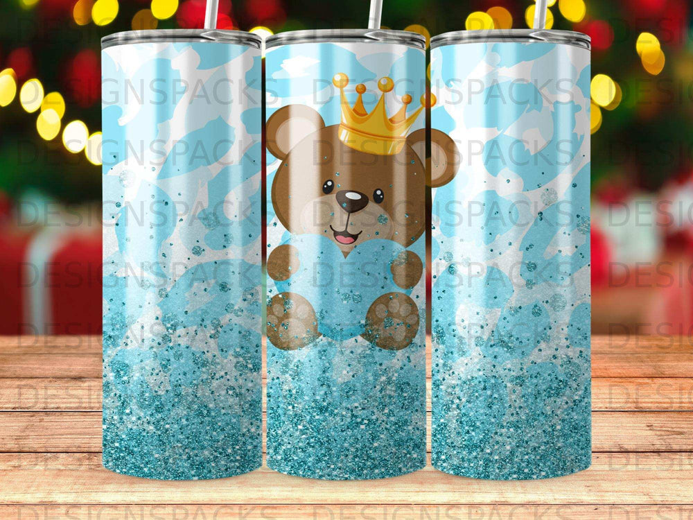 Prince Bear Crown Glitter Blue Tumbler Cup product type