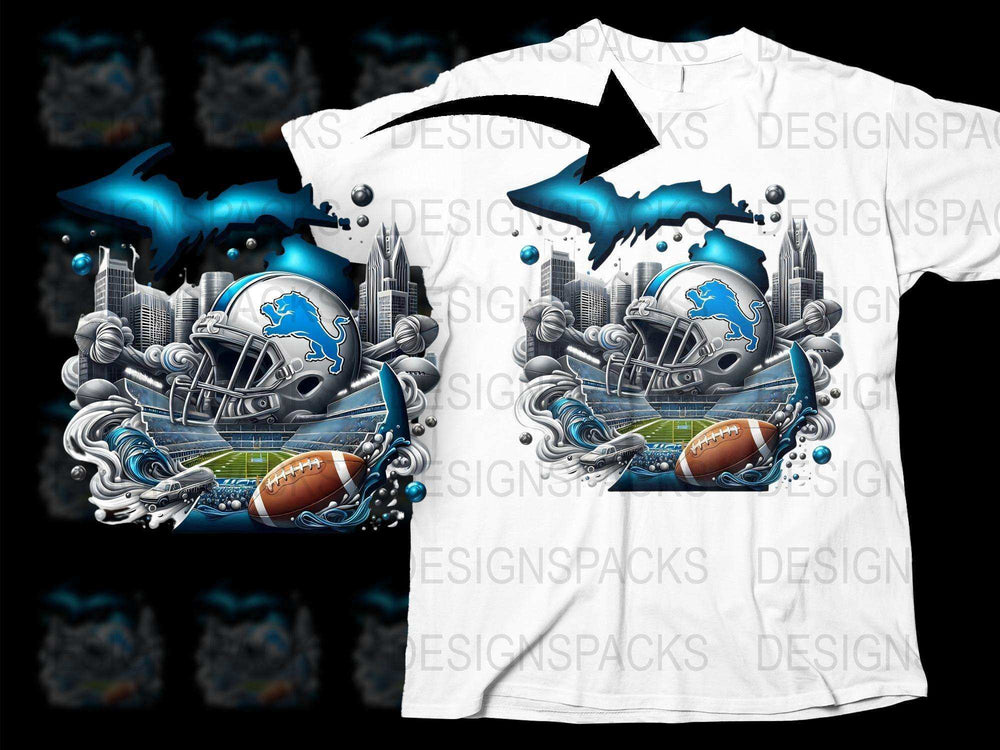 Detroit Football T-Shirt, Helmet Design, Sports Fan Apparel, 3D Graphic Tee, Unique Sports Gift, Unisex Sizes