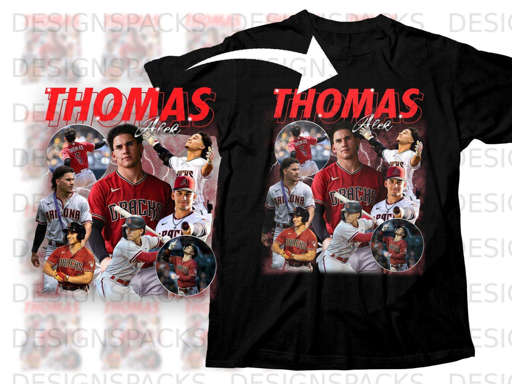 Collage of Arizona Diamondbacks player Alek Thomas in uniform.