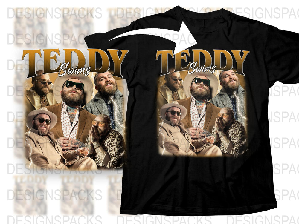 Teddy Swims Graphic T-Shirt, Trendy Music Band Tee, Photo Collage Shirt, Fashionable Concert Apparel