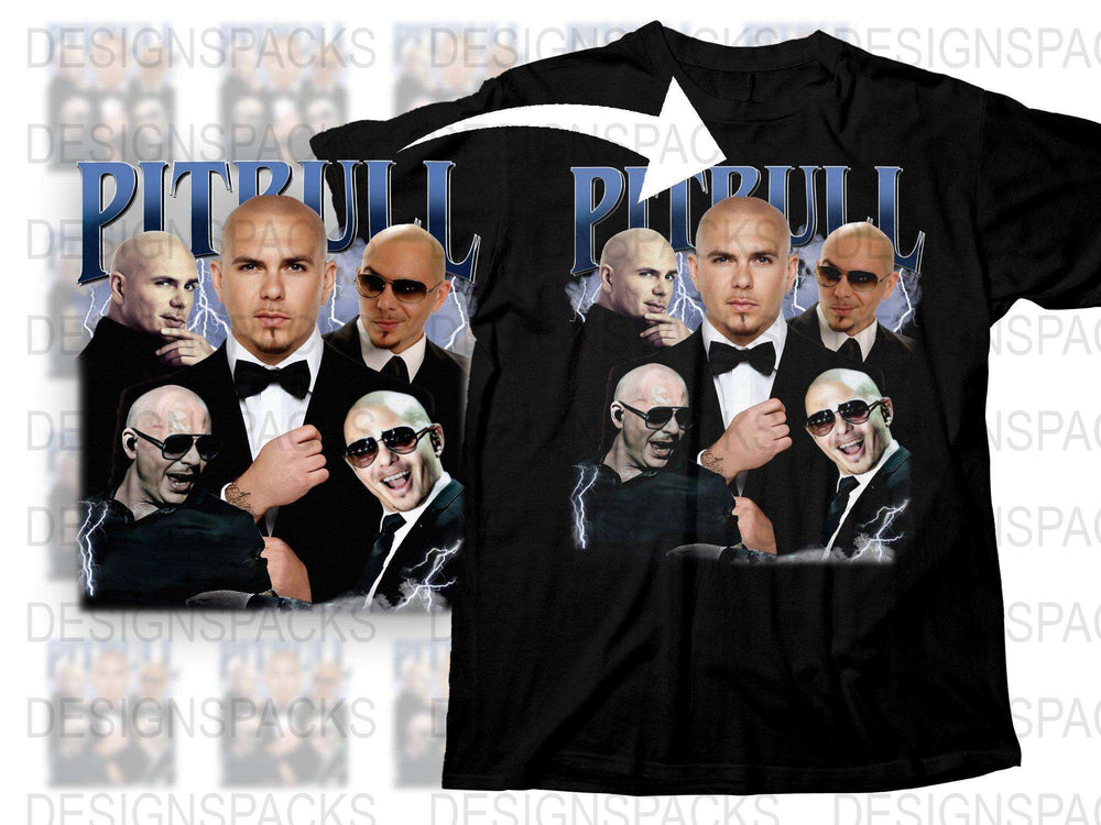 Pitbull Graphic T-Shirt, Pop Music Icon, Celebrity Face Collage, Fan Merch, Black Cotton Tee, Unisex Fit, Music Lover Gift