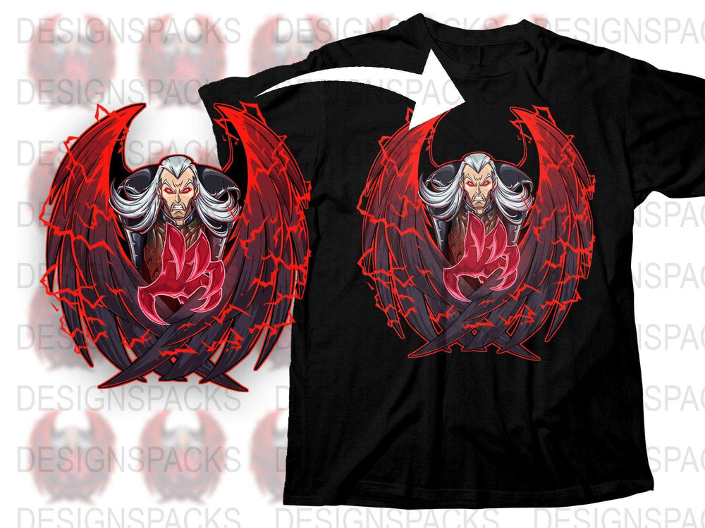 Men's Graphic Tee Winged Demon Design, Red and Black Art Print T-Shirt, Unique Fantasy Apparel, Gift for Gamers