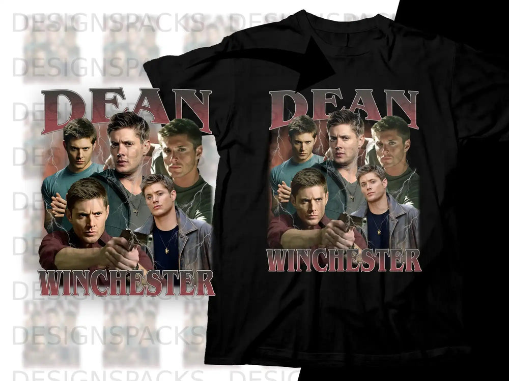 Dean Winchester Supernatural t-shirt with cast members and lightning.