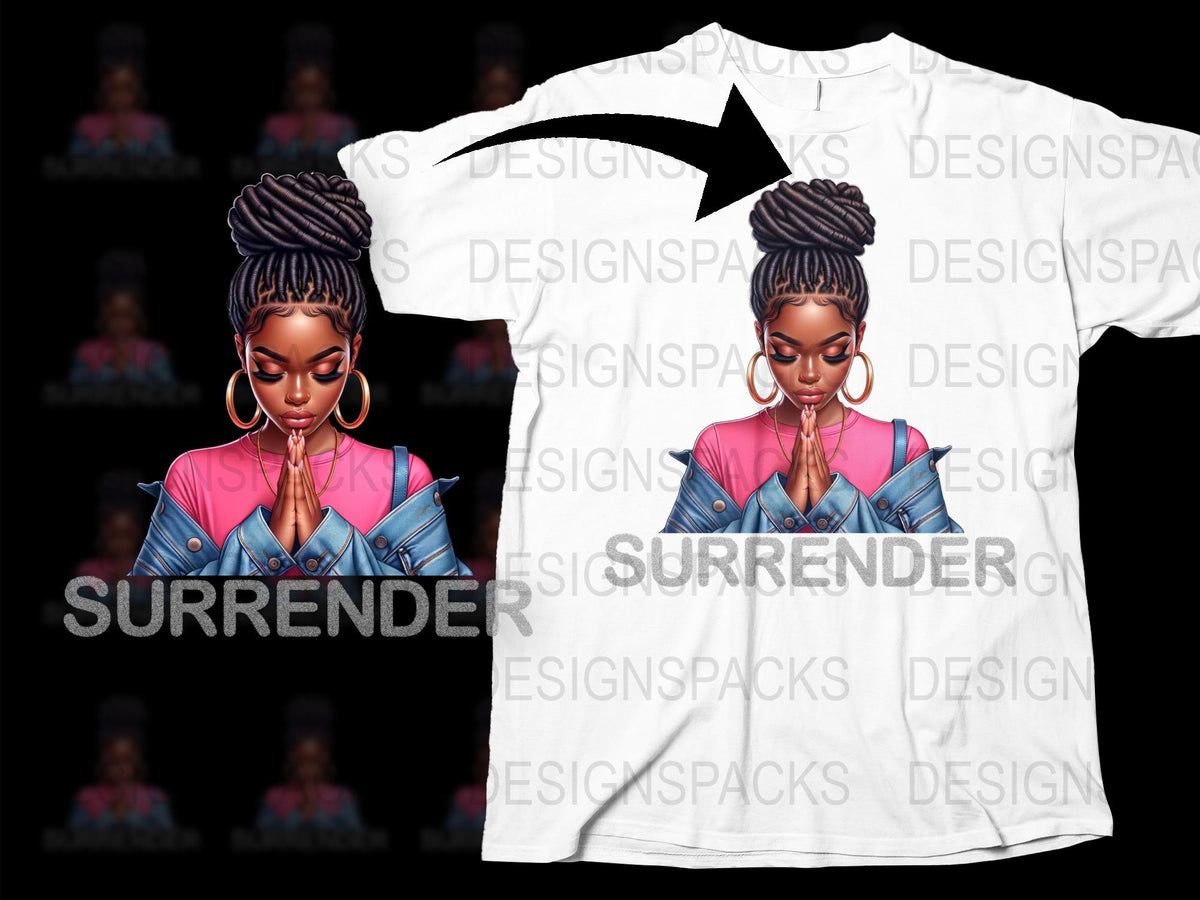 Beautiful Woman Praying Surrender Empowerment Graphic Png Digital Download