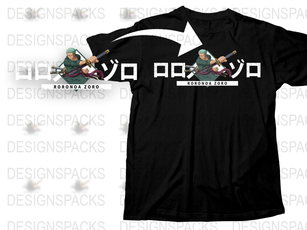 Roronoa Zoro T-Shirt, One Piece Anime Graphic Tee, Black Cotton Shirt, Manga Character Apparel