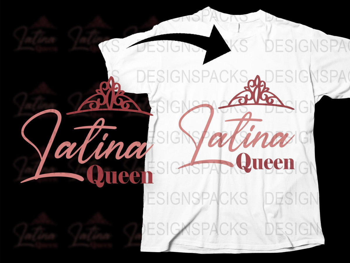 Latina Queen T-Shirt, Bold Feminine Graphic Tee, Stylish Red and White Shirt for Women