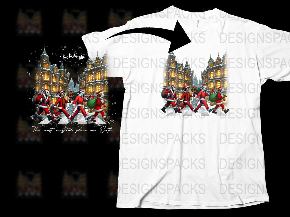 Christmas Santa Hockey Players T-Shirt Festive Holiday Apparel Unique Winter Sports Graphic Tee Gift Idea