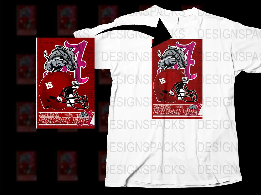 Alabama Crimson Tide Football Mascot Graphic T-Shirt, Elephant Player Design, Team Color Red White, Sports Fan Apparel