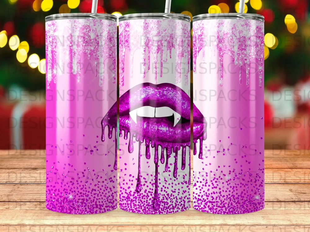 Pink Purple Glitter Lips Fangs Drip Sparkle Tumbler product type