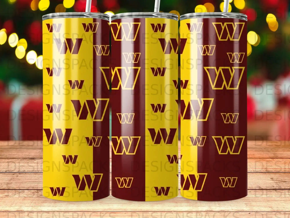 Washington Commanders tumbler with repeated logo pattern.