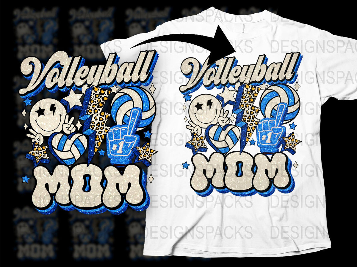 Volleyball Mom T-Shirt Glitter Graphic Design, Sports Mom Tee, Customizable Volleyball Parent Shirt