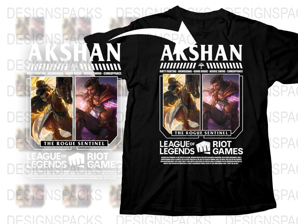 League of Legends Akshan T-Shirt, The Rogue Sentinel Graphic Tee, Gaming Apparel, Unisex Black Cotton Shirt