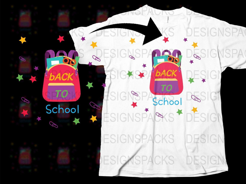 Back to School T-Shirt, Colorful Backpack Design, Kids' White Tee, Fun Graphic Print