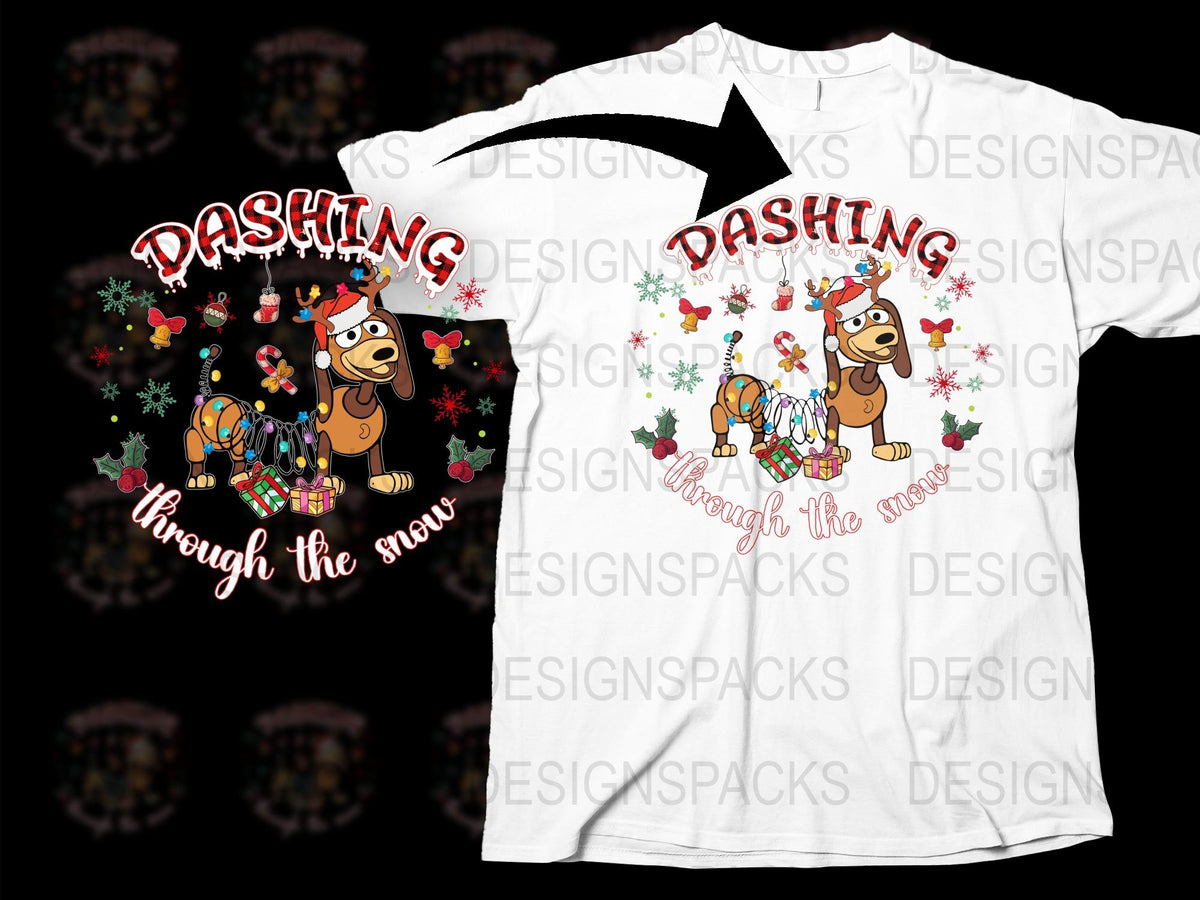 Dashing Through the Snow Christmas T-Shirt, Cute Bear Graphic Tee, Holiday Casual Wear, Festive Apparel, Unisex Gift Idea