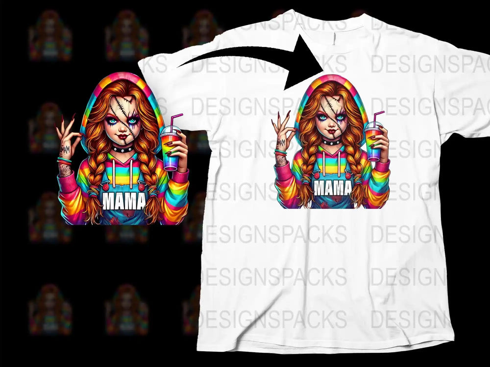 Colorful Mama Graphic T-Shirt, Retro Style Rainbow Stripes, Women's Casual Fashion Tee, Unique Streetwear, Gift for Mom