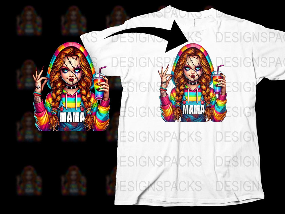 Colorful Mama Graphic T-Shirt, Retro Style Rainbow Stripes, Women's Casual Fashion Tee, Unique Streetwear, Gift for Mom