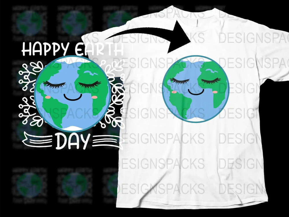 Happy Earth Day T-Shirt, Cute Smiling Planet Earth, Eco Friendly Tee, Unisex White Top for Environmentalists