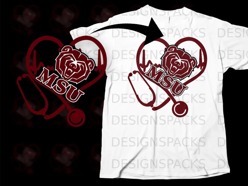 MSU Bear Logo Heartbeat T-shirt for Fans and Students