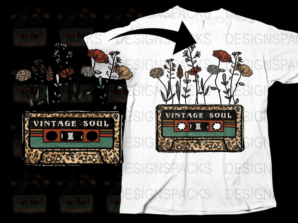 Vintage Soul Cassette Tape Floral T-Shirt, Retro Music Lover Gift, Graphic Tee, Unisex Fashion, Indie Boho Style Top