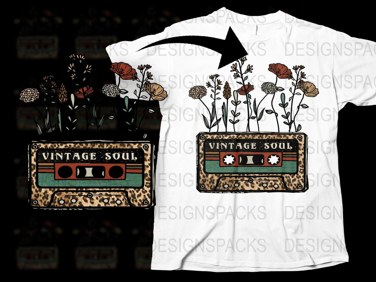 Vintage Soul Cassette Tape Floral T-Shirt, Retro Music Lover Gift, Graphic Tee, Unisex Fashion, Indie Boho Style Top