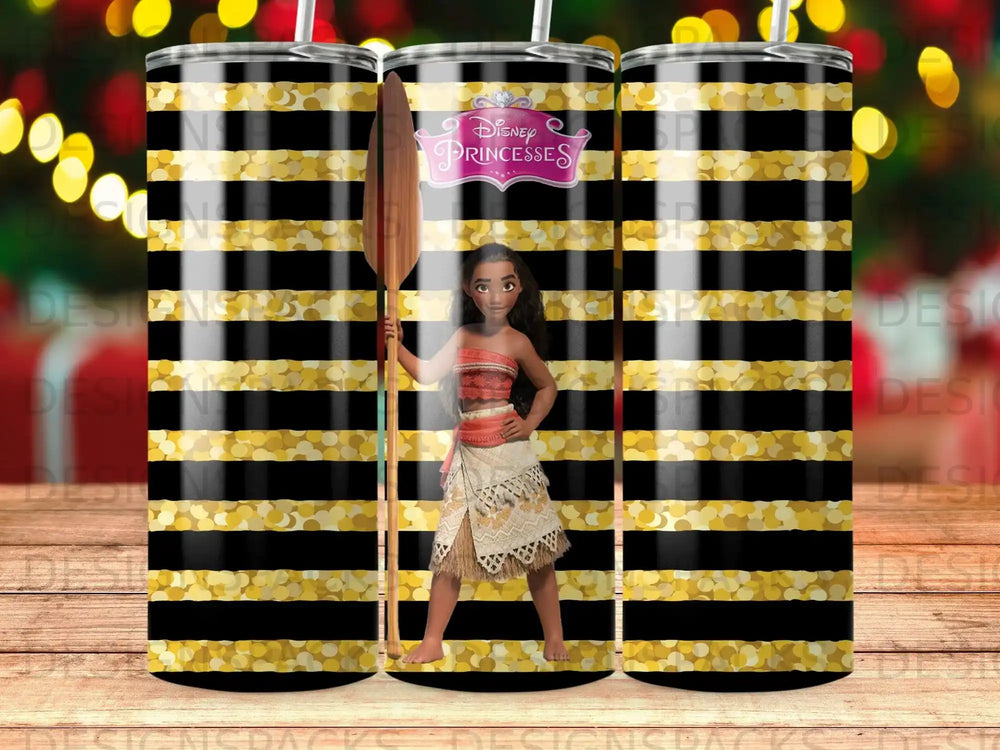 Moana Disney Princesses Gold Glitter Stripes Tumbler product type