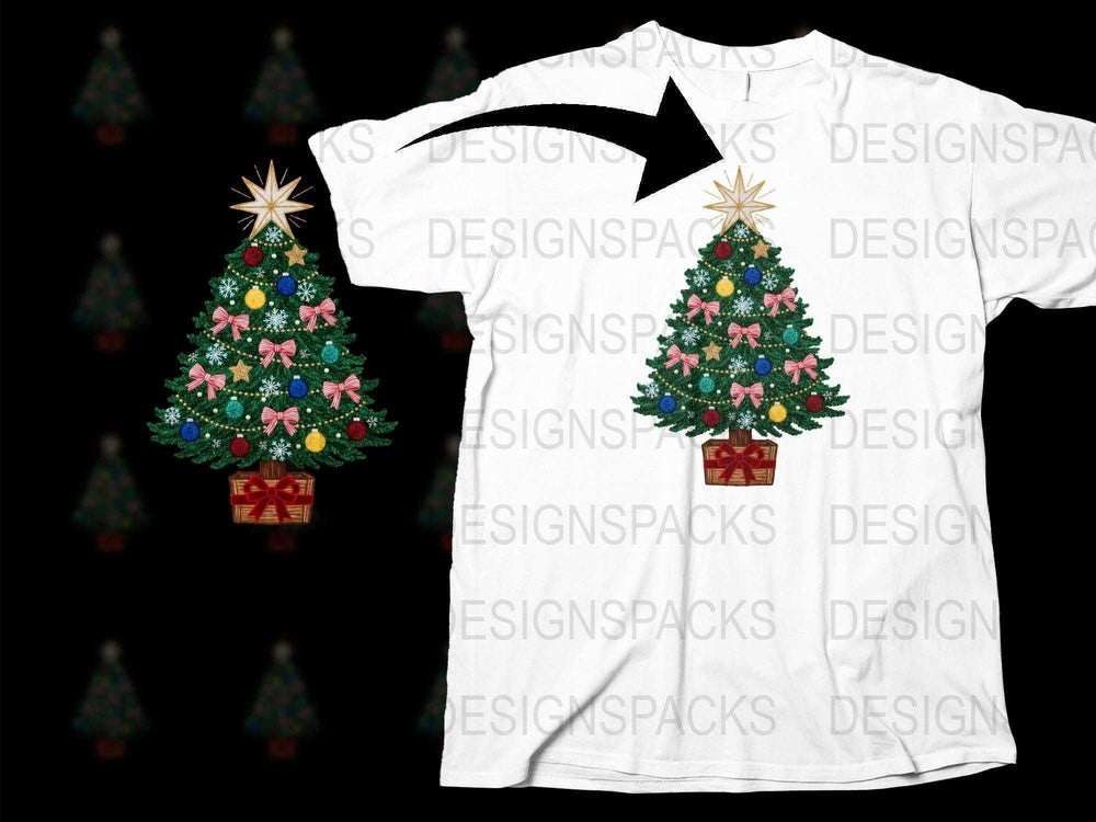 Festive Christmas Tree T-Shirt, Colorful Holiday Ornaments Graphic Tee, Unisex Cotton Shirt for Seasonal Wear
