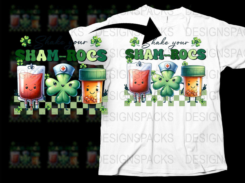 St. Patrick's Day Themed T-Shirt, Shamrock Clover Cartoon Characters, Funny Graphic Tee for Adults and Kids