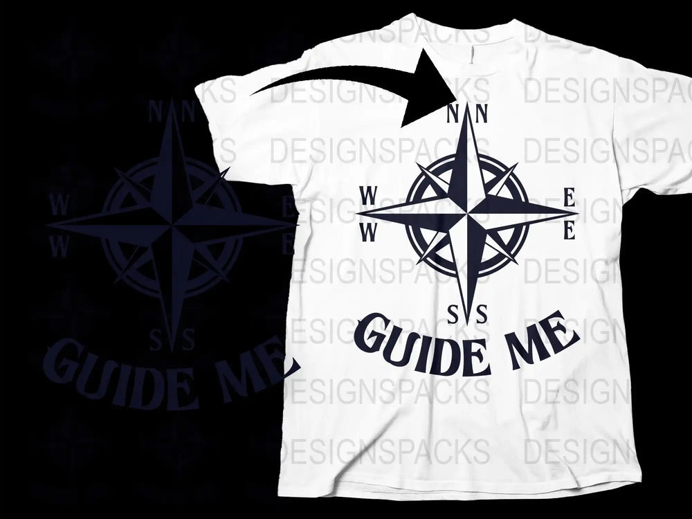 Men's White Compass Graphic T-Shirt, Guide Me Slogan, Nautical Theme, Casual Summer Tee, Gift for Travelers