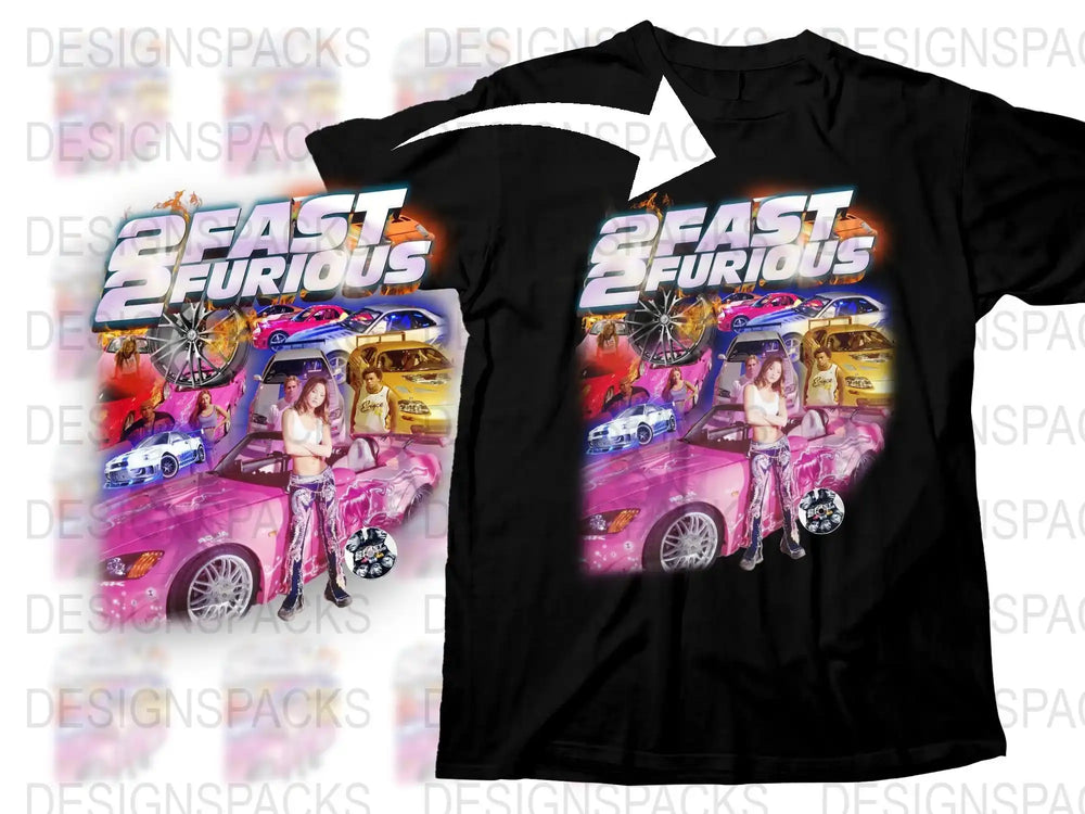 2 Fast 2 Furious Inspired T-Shirt, Retro Movie Graphic Tee, Car and Model Print, Unisex Fashion