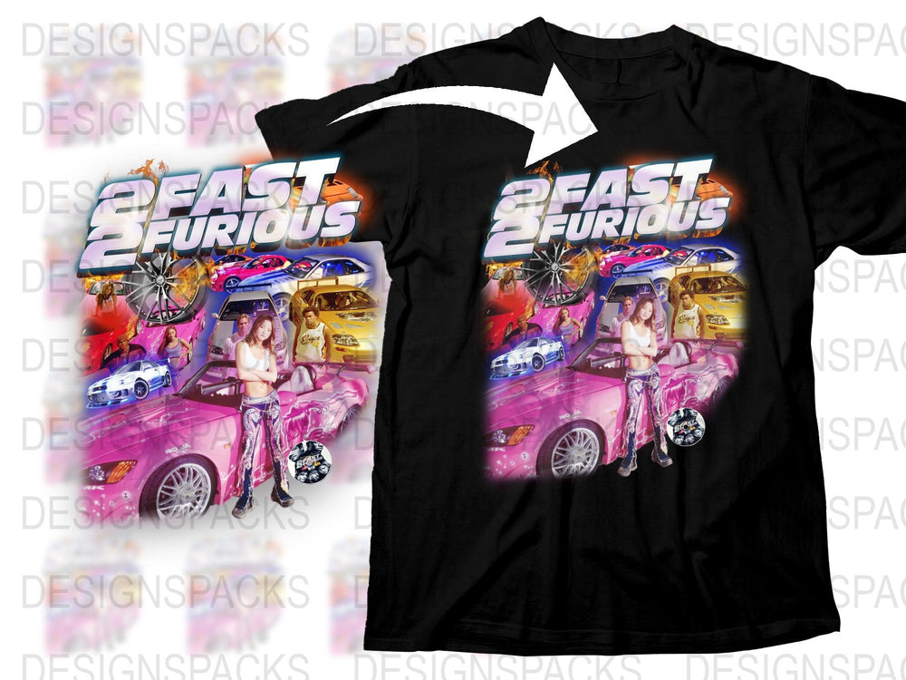 2 Fast 2 Furious Inspired T-Shirt, Retro Movie Graphic Tee, Car and Model Print, Unisex Fashion