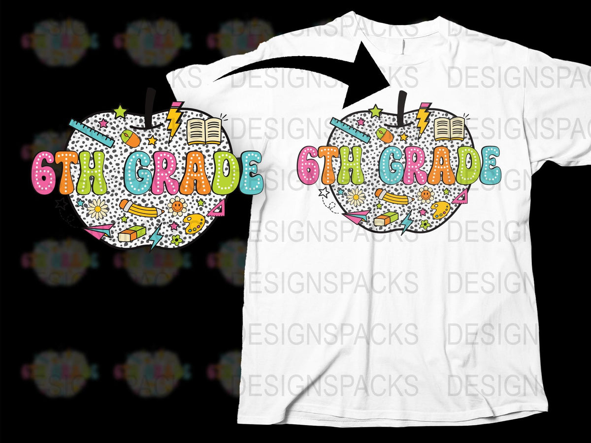 6th Grade T-Shirt, Colorful Doodle Design, Fun School Tee, Kids Back to School Outfit, Unisex Children's Clothing, Graphic Tee for Tweens