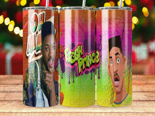 Fresh Prince of Bel-Air tumbler with Will Smith graphic and bright colors.