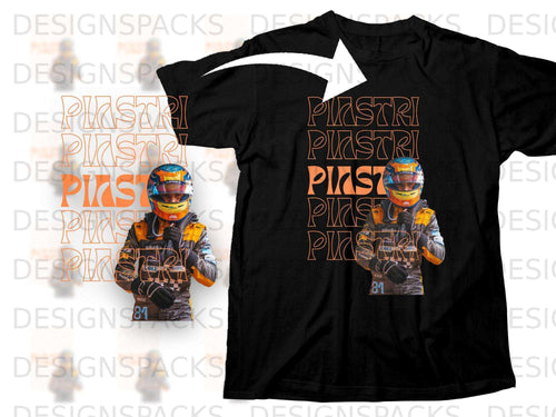 Black t-shirt with McLaren driver Oscar Piastri graphic and 