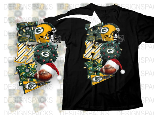 Green Bay Football Fan T-Shirt, Santa Hat Helmet Graphic, Holiday Gift Tee, Sports Team Apparel