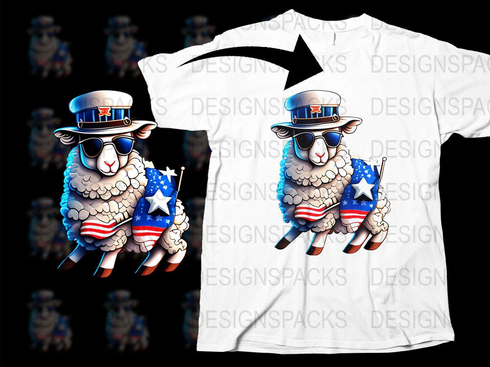 Patriotic Sheep T-Shirt, American Flag Sunglasses, 4th of July Tee, Cool Sheep Graphic Shirt, Unisex Fashion